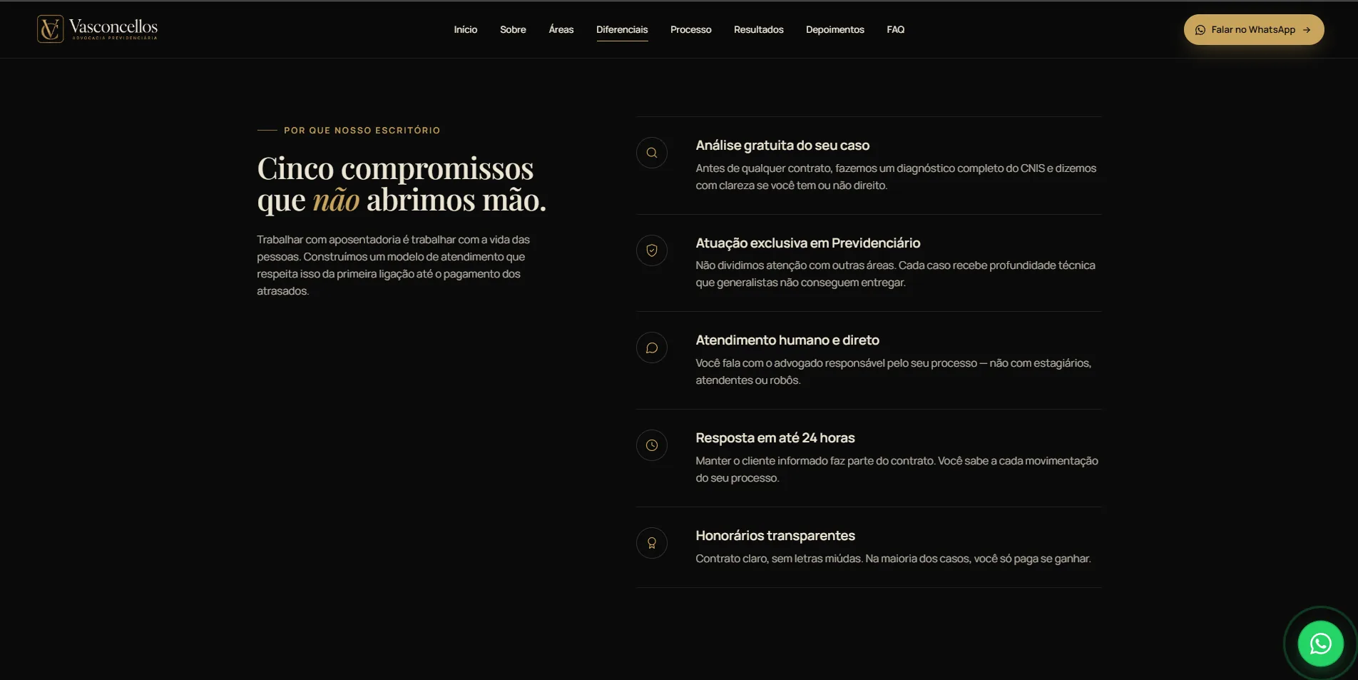 Slide de diferenciais do template de advocacia previdenciária