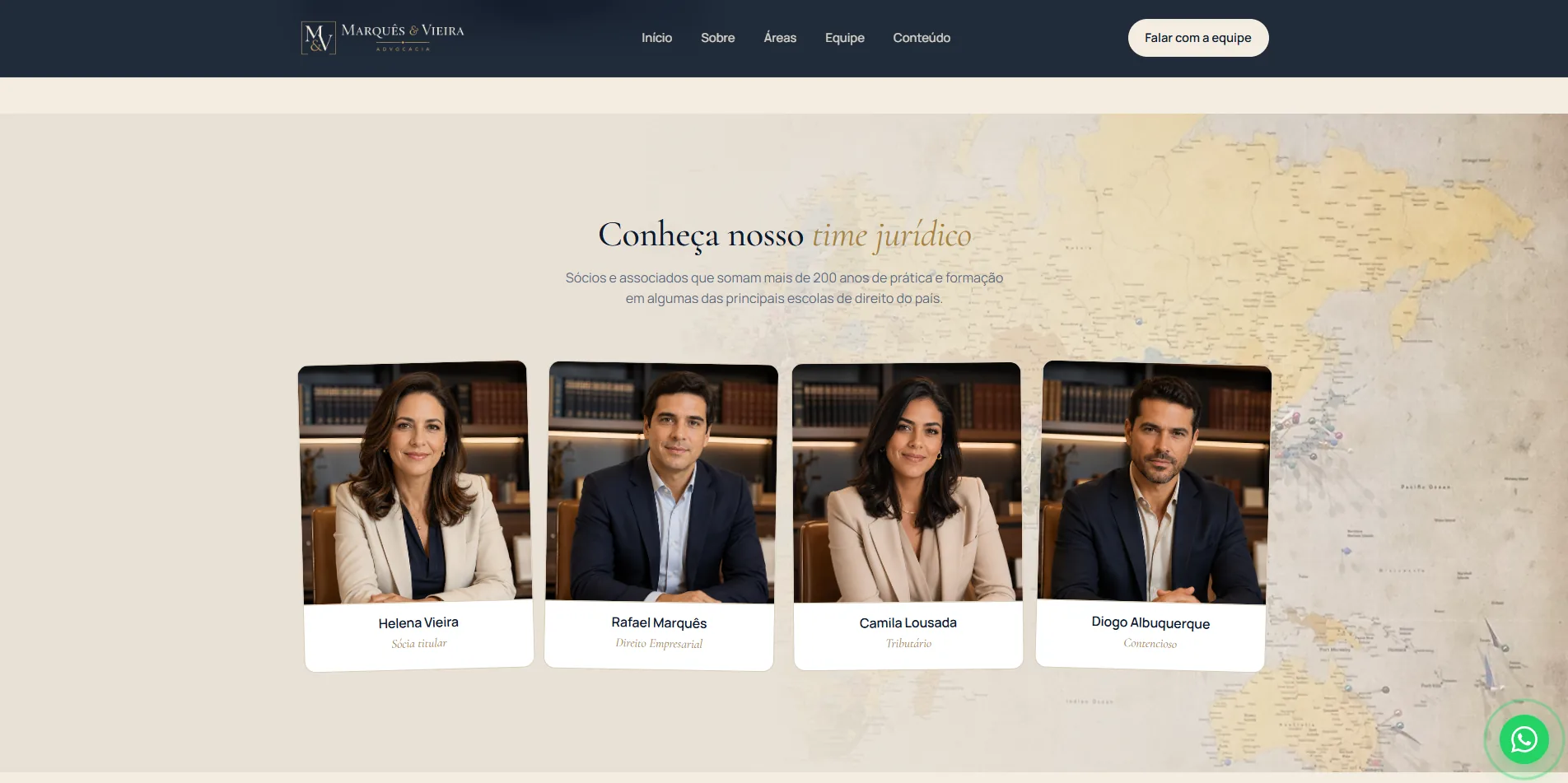 Slide da equipe do template full-service de advocacia