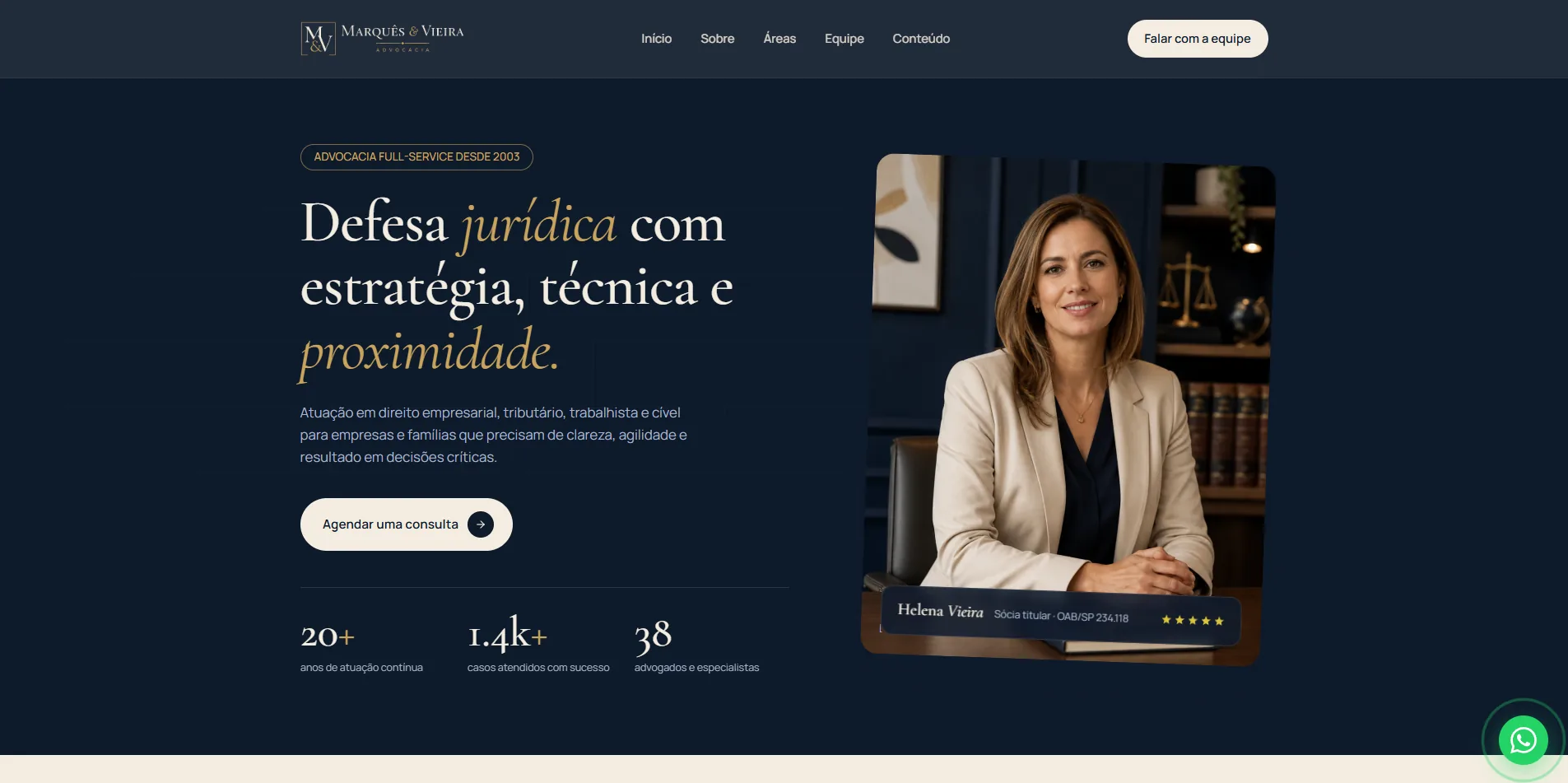 Slide de apresentação do template full-service de advocacia