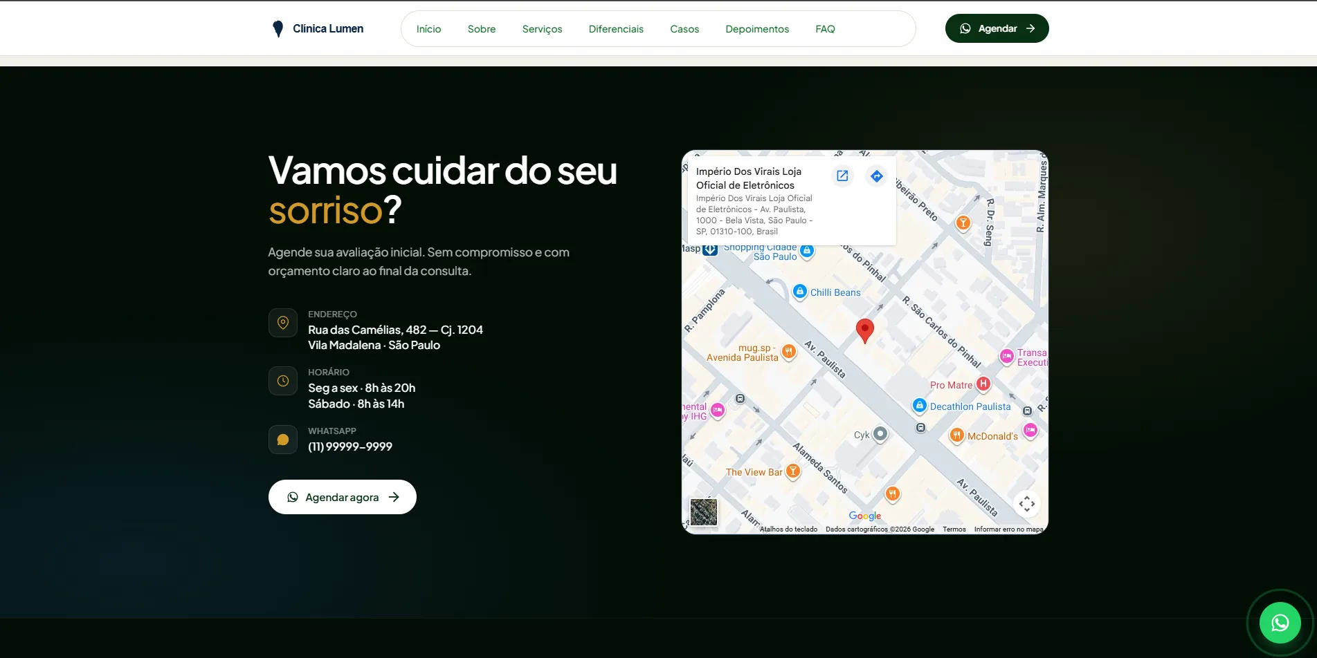 Slide de contato do template de clínica odontológica