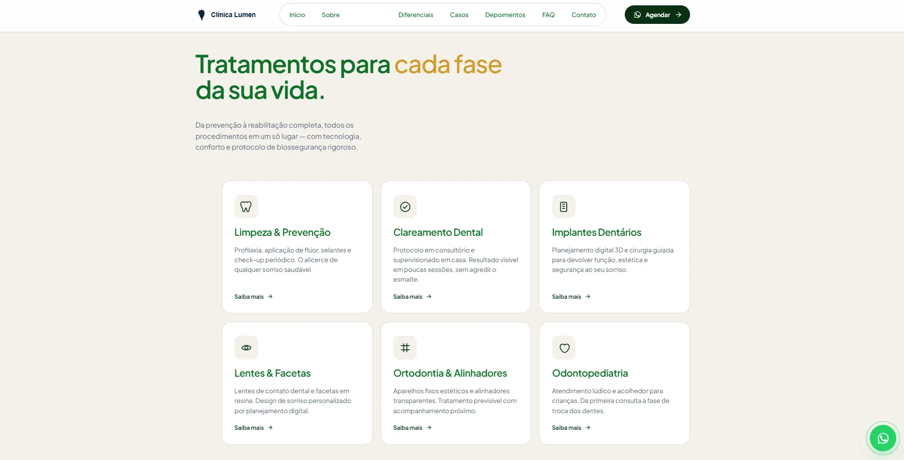 Slide de tratamentos do template de clínica odontológica